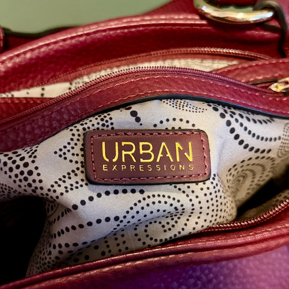 Urban Expressions Burgundy Plum Vegan Leather Satchel Crossbody NWOT - Picture 8 of 12